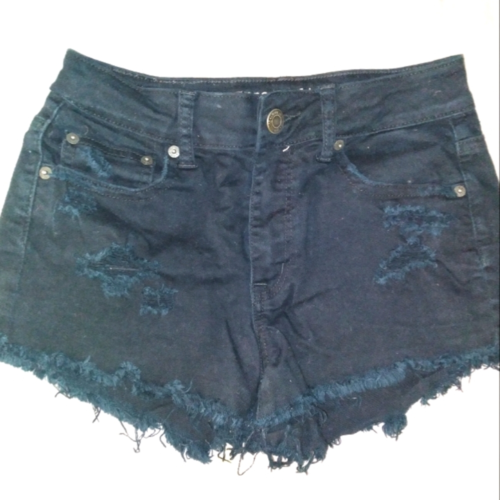 AEO black jean shorts 4